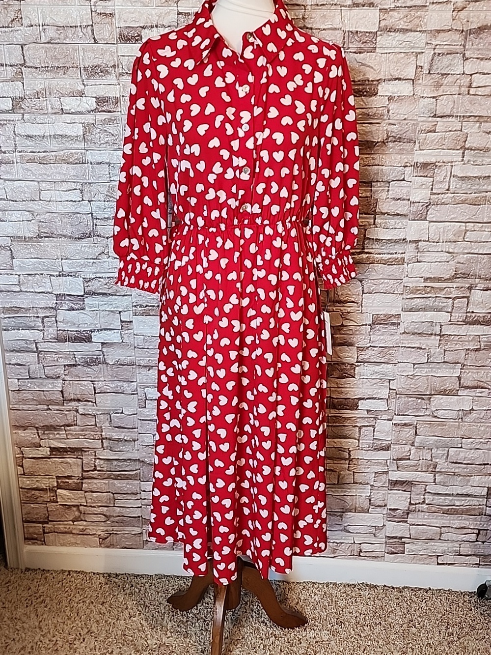 Kate & Lily Red Heart-Print Button-Front  Dress Brand New